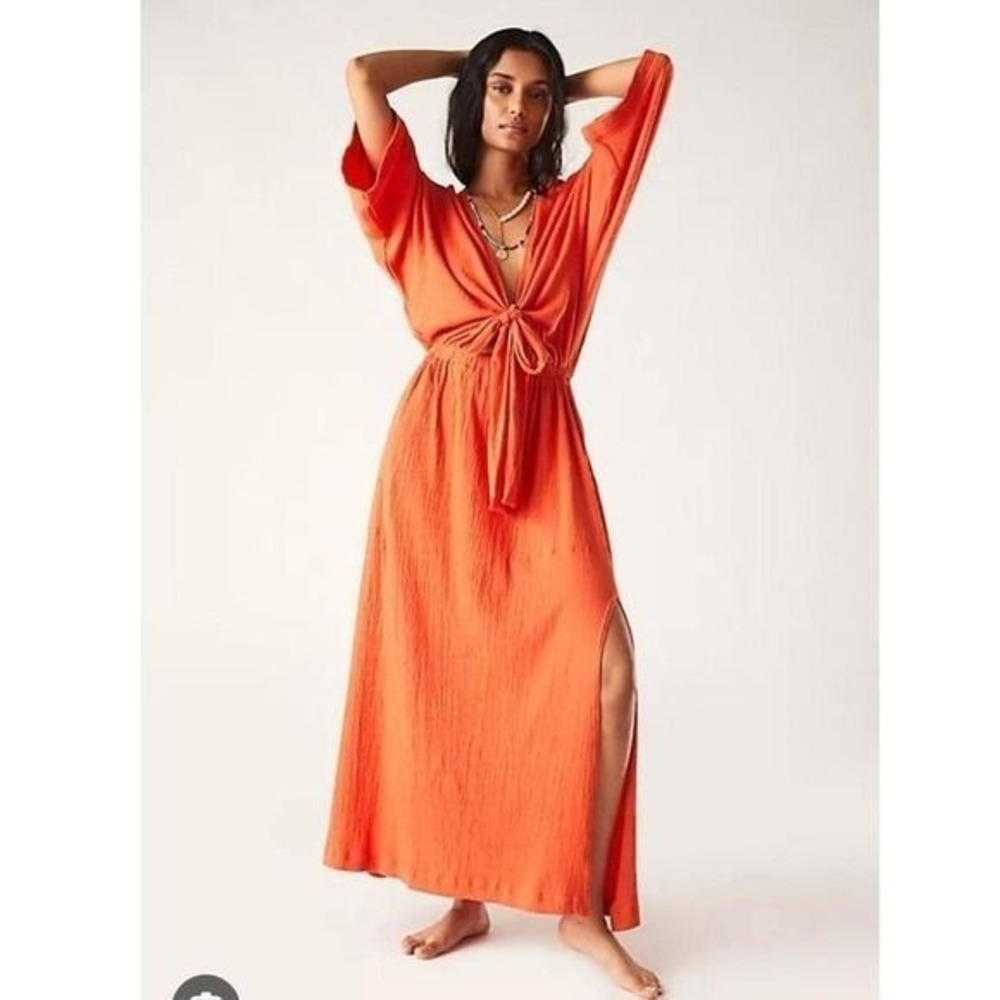 Free People FP Beach Women Small‎ Endless Night Maxi Dress Orange Tie Cut Out
